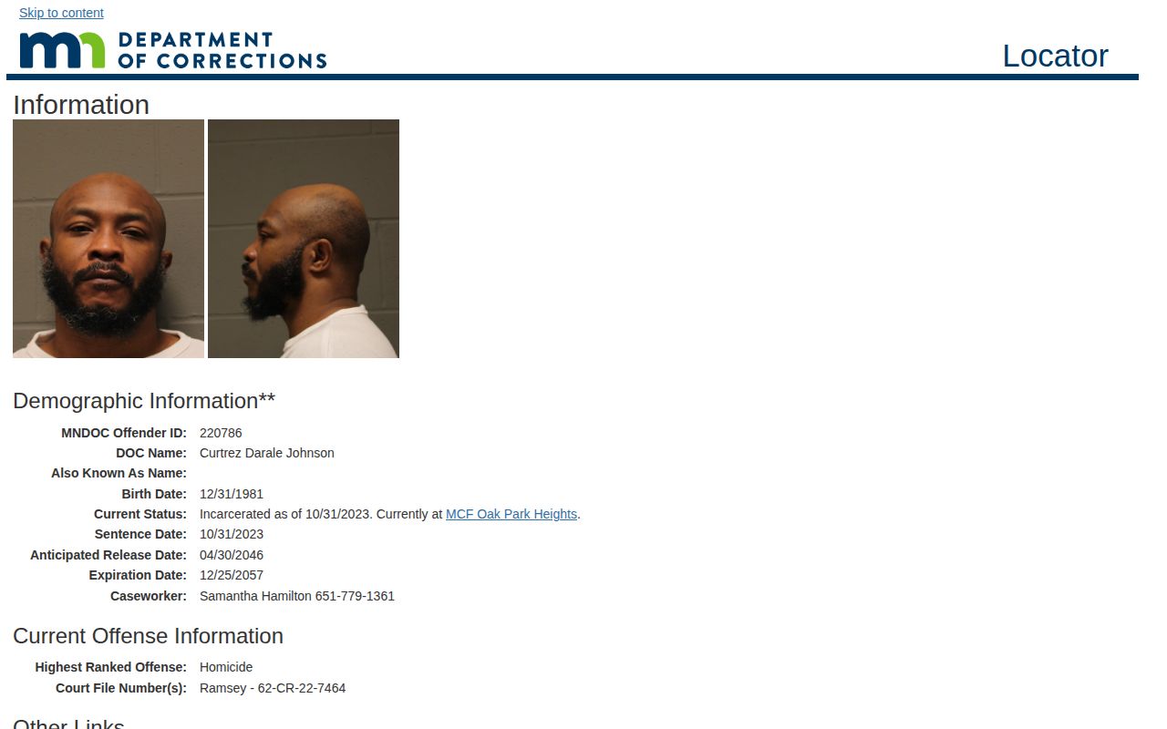 Minnesota DOC released offender status and release date fields