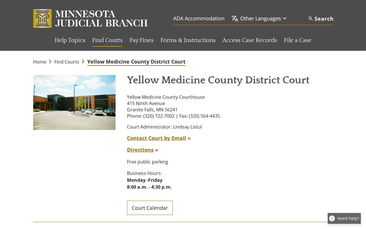 Yellow Medicine County courthouse holding release record contact